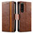 Funda de Cuero Cartera con Soporte Carcasa S02D para Sony Xperia 1 III Marron