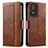 Funda de Cuero Cartera con Soporte Carcasa S02D para Vivo Y74s 5G Marron