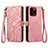 Funda de Cuero Cartera con Soporte Carcasa S05D para Apple iPhone 14 Pro Max Oro Rosa