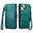 Funda de Cuero Cartera con Soporte Carcasa S05D para Apple iPhone 15 Plus Verde