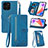 Funda de Cuero Cartera con Soporte Carcasa S06D para Huawei Honor X6a Azul