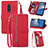 Funda de Cuero Cartera con Soporte Carcasa S06D para Nokia C3 Rojo