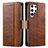 Funda de Cuero Cartera con Soporte Carcasa S10D para Samsung Galaxy S23 Ultra 5G Marron