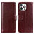 Funda de Cuero Cartera con Soporte Carcasa T12 para Apple iPhone 14 Pro Marron