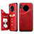 Funda de Cuero Cartera con Soporte Carcasa T14 para Huawei Mate 30 5G Rojo