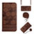 Funda de Cuero Cartera con Soporte Carcasa Y03B para Apple iPhone 14 Pro Max Marron