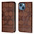 Funda de Cuero Cartera con Soporte Carcasa Y04B para Apple iPhone 15 Plus Marron