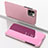 Funda de Cuero Cartera con Soporte Espejo Carcasa para Apple iPhone 15 Pro Max Oro Rosa