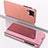 Funda de Cuero Cartera con Soporte Espejo Carcasa para Samsung Galaxy A12 5G Oro Rosa