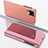 Funda de Cuero Cartera con Soporte Espejo Carcasa para Samsung Galaxy M12 Oro Rosa