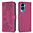 Funda de Cuero Cartera con Soporte Flores Carcasa BF1 para Huawei Honor 90 Lite 5G Rosa Roja