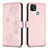 Funda de Cuero Cartera con Soporte Flores Carcasa BF2 para Oppo A15 Oro Rosa