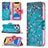 Funda de Cuero Cartera con Soporte Flores Carcasa L02 para Apple iPhone 13 Pro Max Cian