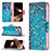 Funda de Cuero Cartera con Soporte Flores Carcasa L02 para Apple iPhone 14 Pro Cian