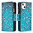 Funda de Cuero Cartera con Soporte Flores Carcasa L03 para Apple iPhone 13 Cian