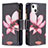 Funda de Cuero Cartera con Soporte Flores Carcasa L03 para Apple iPhone 13 Marron