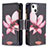 Funda de Cuero Cartera con Soporte Flores Carcasa L03 para Apple iPhone 15 Marron