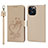 Funda de Cuero Cartera con Soporte Flores Carcasa L16 para Apple iPhone 14 Pro Max Oro