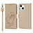 Funda de Cuero Cartera con Soporte Flores Carcasa L16 para Apple iPhone 15 Oro