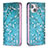 Funda de Cuero Cartera con Soporte Flores Carcasa para Apple iPhone 13 Cian