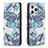 Funda de Cuero Cartera con Soporte Flores Carcasa para Apple iPhone 13 Pro Max Azul