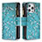 Funda de Cuero Cartera con Soporte Flores Carcasa para Apple iPhone 13 Pro Max Cian