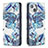 Funda de Cuero Cartera con Soporte Flores Carcasa para Apple iPhone 14 Plus Azul