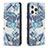 Funda de Cuero Cartera con Soporte Flores Carcasa para Apple iPhone 14 Pro Azul