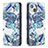 Funda de Cuero Cartera con Soporte Flores Carcasa para Apple iPhone 15 Azul