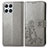 Funda de Cuero Cartera con Soporte Flores Carcasa para Huawei Honor X8 4G Gris