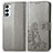 Funda de Cuero Cartera con Soporte Flores Carcasa para Samsung Galaxy F23 5G Gris