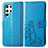 Funda de Cuero Cartera con Soporte Flores Carcasa para Samsung Galaxy S21 Ultra 5G Azul