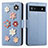 Funda de Cuero Cartera con Soporte Flores Carcasa S02D para Google Pixel 6a 5G Azul