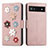 Funda de Cuero Cartera con Soporte Flores Carcasa S02D para Google Pixel 6a 5G Oro Rosa