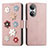 Funda de Cuero Cartera con Soporte Flores Carcasa S02D para Huawei Honor X7 Oro Rosa