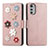 Funda de Cuero Cartera con Soporte Flores Carcasa S02D para Motorola Moto E32 Oro Rosa