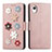 Funda de Cuero Cartera con Soporte Flores Carcasa S02D para Samsung Galaxy A22 5G SC-56B Oro Rosa