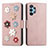 Funda de Cuero Cartera con Soporte Flores Carcasa S02D para Samsung Galaxy A32 4G Oro Rosa