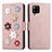 Funda de Cuero Cartera con Soporte Flores Carcasa S02D para Samsung Galaxy A42 5G Oro Rosa