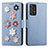 Funda de Cuero Cartera con Soporte Flores Carcasa S02D para Samsung Galaxy A72 4G Azul