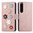 Funda de Cuero Cartera con Soporte Flores Carcasa S02D para Sony Xperia 1 IV Oro Rosa