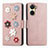 Funda de Cuero Cartera con Soporte Flores Carcasa S02D para Vivo Y16 Oro Rosa