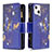 Funda de Cuero Cartera con Soporte Mariposa Carcasa L03 para Apple iPhone 13 Mini Azul