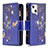 Funda de Cuero Cartera con Soporte Mariposa Carcasa L03 para Apple iPhone 15 Azul