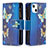 Funda de Cuero Cartera con Soporte Mariposa Carcasa L04 para Apple iPhone 13 Azul