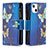 Funda de Cuero Cartera con Soporte Mariposa Carcasa L04 para Apple iPhone 15 Azul