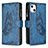 Funda de Cuero Cartera con Soporte Mariposa Carcasa L08 para Apple iPhone 13 Azul