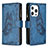 Funda de Cuero Cartera con Soporte Mariposa Carcasa L08 para Apple iPhone 13 Pro Max Azul