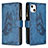 Funda de Cuero Cartera con Soporte Mariposa Carcasa L08 para Apple iPhone 15 Azul