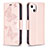 Funda de Cuero Cartera con Soporte Mariposa Carcasa L09 para Apple iPhone 13 Mini Rosa